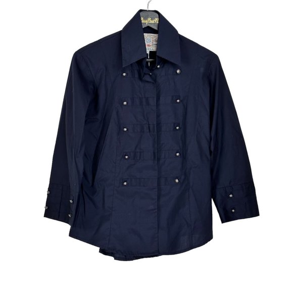 Bell Fine Garments Blue Cotton Double Breasted Shirt - Picture 3 of 5